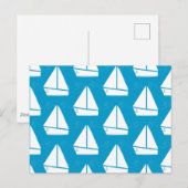 Light Blue Sailboat Patroon Briefkaart (Voorkant / Achterkant)