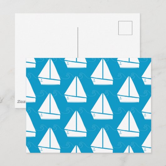 Light Blue Sailboat Patroon Briefkaart (Voorkant / Achterkant)