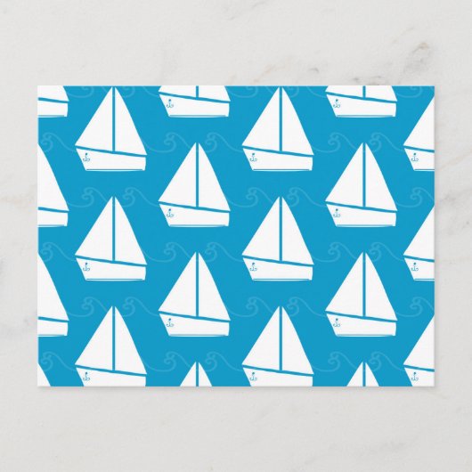 Light Blue Sailboat Patroon Briefkaart (Voorkant)