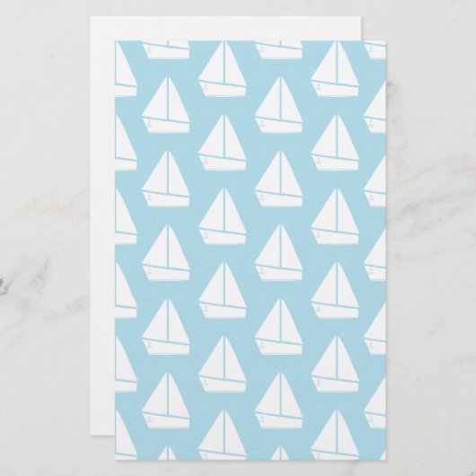 Light Blue Sailboat Patroon Briefpapier (Voorkant / Achterkant)