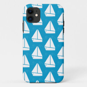 Light Blue Sailboat Patroon iPhone 11 Hoesje