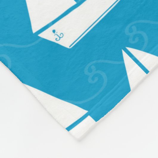Light Blue Sailboat Patroon Fleece Deken (Hoek)