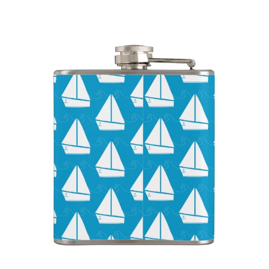 Light Blue Sailboat Patroon Heupfles (Achterkant)