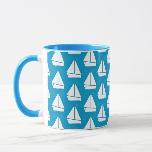 Light Blue Sailboat Patroon Mok (Links)