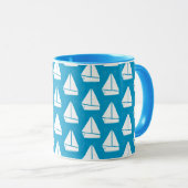 Light Blue Sailboat Patroon Mok (Voorkant rechts)
