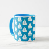 Light Blue Sailboat Patroon Mok (Voorkant links)