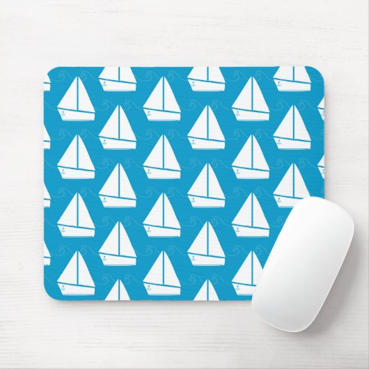 Light Blue Sailboat Patroon Muismat (Met muis)