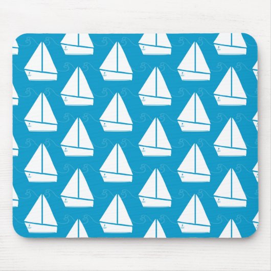 Light Blue Sailboat Patroon Muismat (Voorkant)