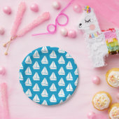 Light Blue Sailboat Patroon Papieren Bordje (Feest)