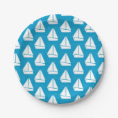 Light Blue Sailboat Patroon Papieren Bordje (Voorkant)