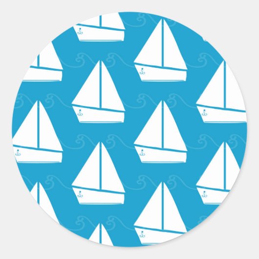 Light Blue Sailboat Patroon Ronde Sticker (Voorkant)