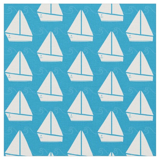 Light Blue Sailboat Patroon Stof (Close Up)