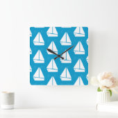 Light Blue Sailboat Patroon Vierkante Klok (Huis)