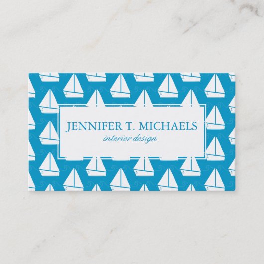 Light Blue Sailboat Patroon Visitekaartje (Voorkant)