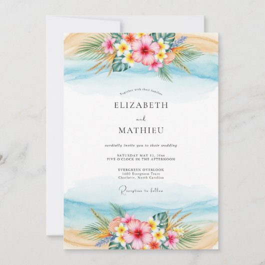 Light Blue Scenic Tropical Wedding Kaart (Voorkant)