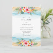 Light Blue Scenic Tropical Wedding Kaart (Staand voorkant)