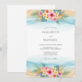 Light Blue Scenic Tropical Wedding Kaart (Voorkant / Achterkant)