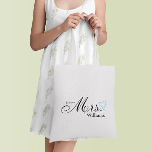 Light Blue Scribble Heart Future Mrs. Tote Bag