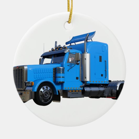 Light Blue Semi Truck in Three Quarter Uitzicht Keramisch Ornament (Voorkant)