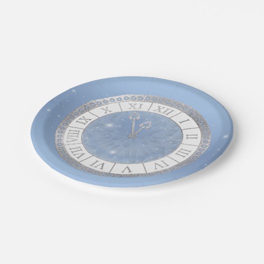 Light Blue Silver Cinderella Clock Party Papieren Bordje (Gekanteld)