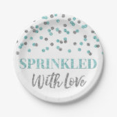 Light Blue Silver-Confetti, gerimpeld met liefde Papieren Bordje (Voorkant)