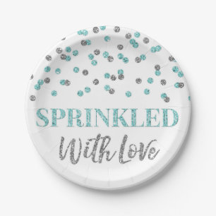 Light Blue Silver-Confetti, gerimpeld met liefde Papieren Bordje