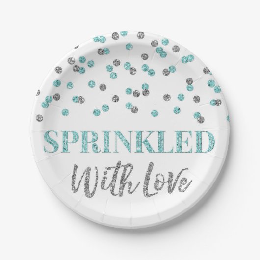 Light Blue Silver-Confetti, gerimpeld met liefde Papieren Bordje (Voorkant)