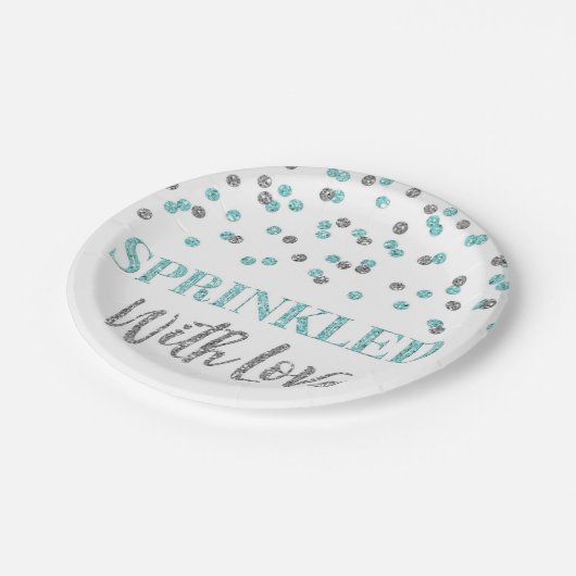 Light Blue Silver-Confetti, gerimpeld met liefde Papieren Bordje (Gekanteld)