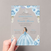 Light Blue & Silver Floral Princess Quinceañera Acryl Uitnodigingen (Insitu (Draagbaar))