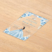 Light Blue & Silver Floral Princess Quinceañera Acryl Uitnodigingen (Laagn)