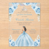 Light Blue & Silver Floral Princess Quinceañera Acryl Uitnodigingen (Voorkant)
