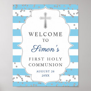 Light Blue Silver Glitter First Community Welcome Poster