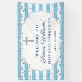 Light Blue Silver Glitter First Heilige Communie Spandoek (Verticaal)
