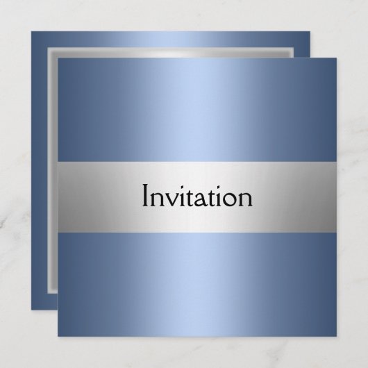 Light Blue Silver Party-uitnodiging Kaart (Voorkant / Achterkant)
