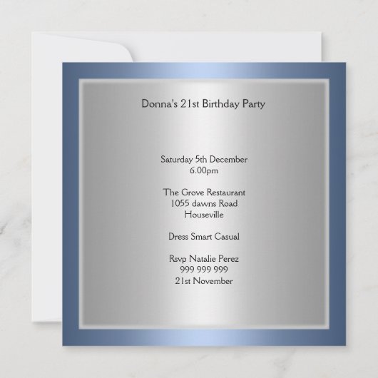 Light Blue Silver Party-uitnodiging Kaart (Achterkant)