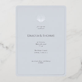 Light Blue Silver Seashell Wedding invitation Folie Uitnodiging