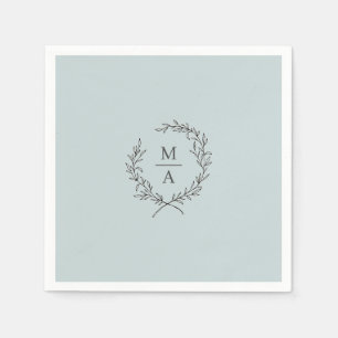 Light Blue Simple Elegant Laurel Wreatmonogram Servet