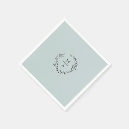 Light Blue Simple Elegant Laurel Wreatmonogram Servet (Hoek)