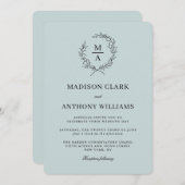 Light Blue Simple Elegant Monogram Weddenschap Kaart (Voorkant / Achterkant)