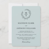 Light Blue Simple Elegant Monogram Weddenschap Kaart (Voorkant)