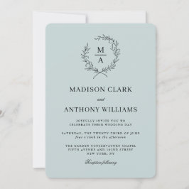 Light Blue Simple Elegant Monogram Weddenschap Kaart