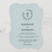 Light Blue Simple Elegant Monogram Weddenschap Kaart (Voorkant / Achterkant)