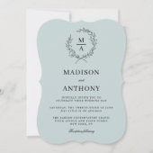 Light Blue Simple Elegant Monogram Weddenschap Kaart (Voorkant)