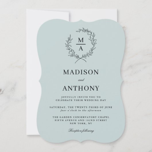Light Blue Simple Elegant Monogram Weddenschap Kaart (Voorkant)