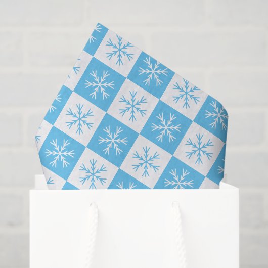 Light Blue Snowflake Checkered Pattern Kerstmis Tissuepapier (Cadeauzakje)