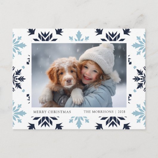 Light Blue Snowflake Feestdagenkaart (Voorkant)