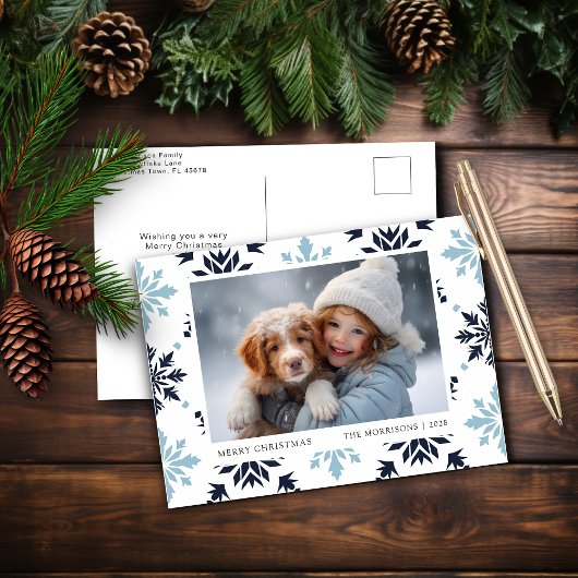 Light Blue Snowflake Feestdagenkaart