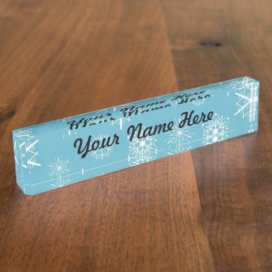 Light Blue Snowflake-kerstontwerp Naambordje (Zijkant)