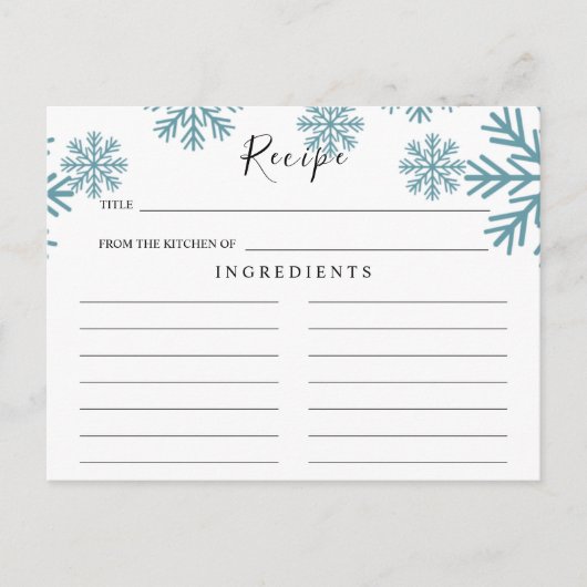 Light Blue Snowflakes Wedding Recipcard Briefkaart (Voorkant)