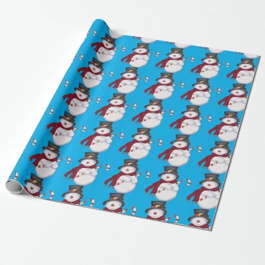 Light Blue Snowman Wrapping Paper Cadeaupapier (Uitgerold)